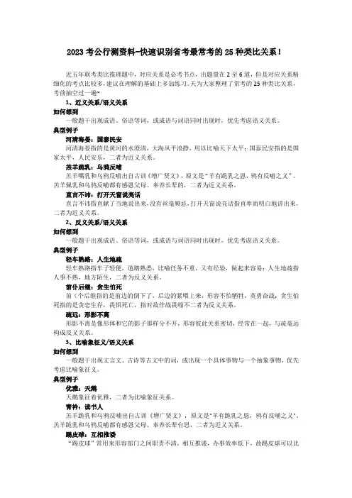 2023考公行测资料-快速识别省考最常考的25种类比关系!