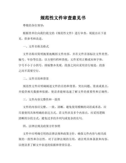 规范性文件审查意见书