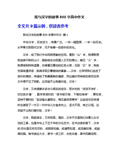 我与汉字的故事800字高中作文