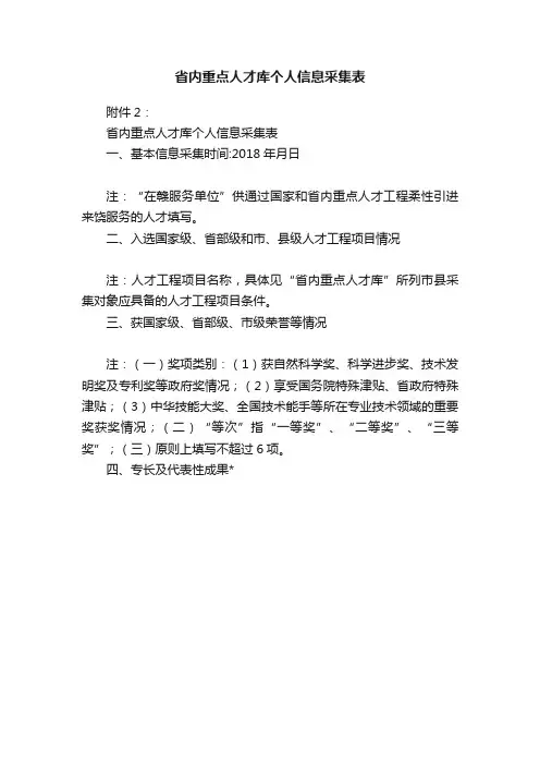 省内重点人才库个人信息采集表