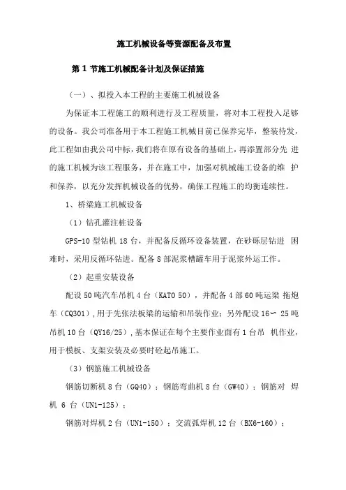 施工机械设备等资源配备及布置