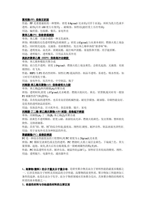 各种塑料材料简介