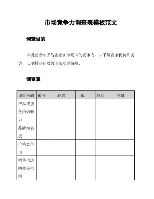 市场竞争力调查表模板范文