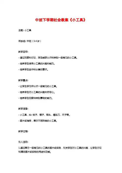中班下学期社会教案《小工具》