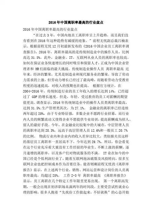 2016年中国离职率最高的行业盘点(精简版)
