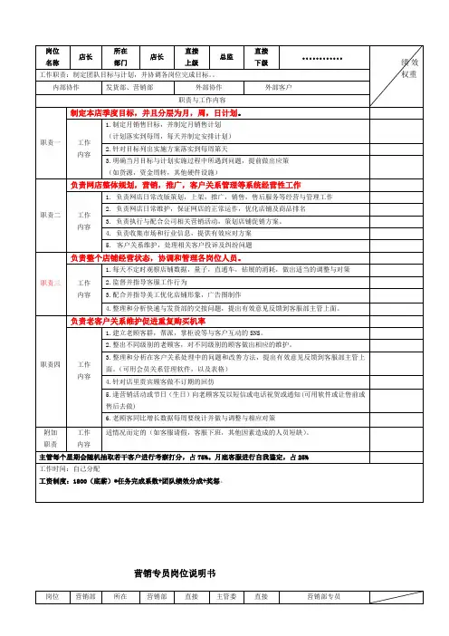 【团队的考核】电商各岗位KPI绩效的考核表及工作职责.doc