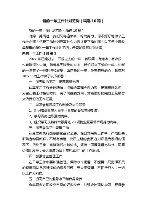 新的一年工作计划范例（精选10篇）