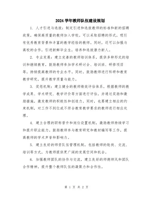2024学年教师队伍建设规划