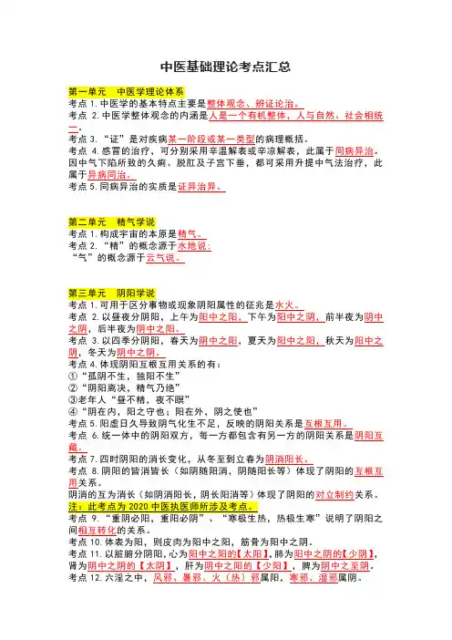 中医基础理论考点汇总