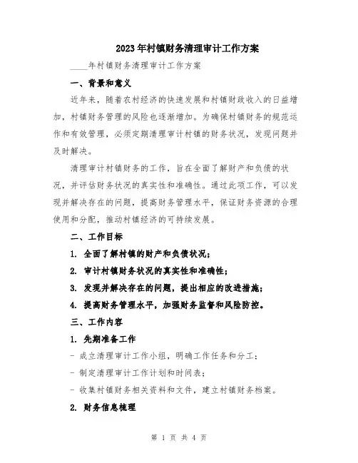 2023年村镇财务清理审计工作方案
