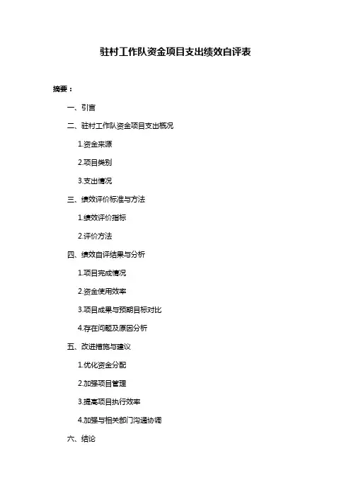 驻村工作队资金项目支出绩效自评表