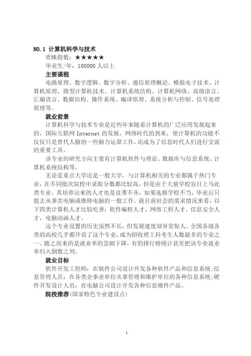 最受理科生青睐的十大专业