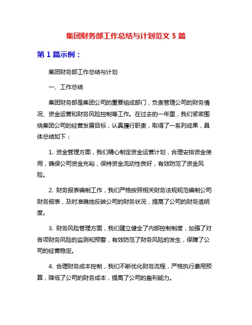集团财务部工作总结与计划范文5篇