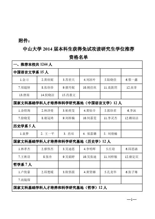 2010届中山大学保研资格名单