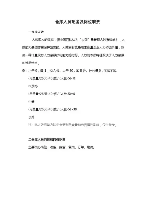 仓库人员配备及岗位职责