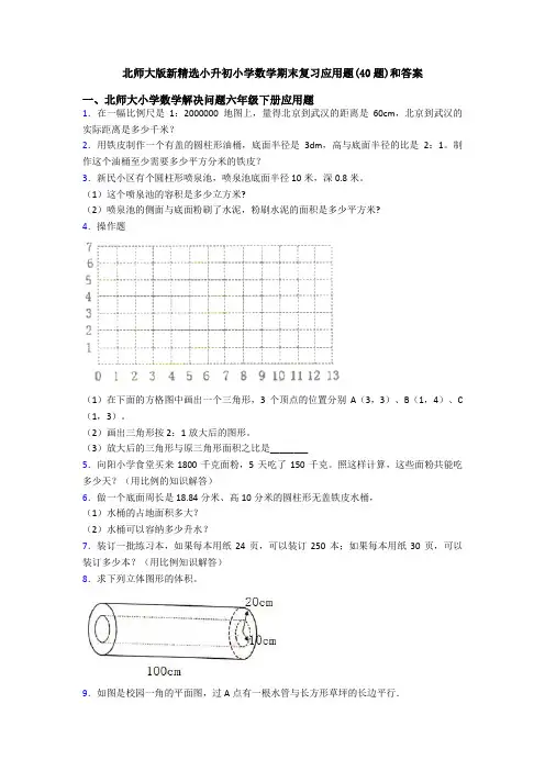 北师大版新精选小升初小学数学期末复习应用题(40题)和答案