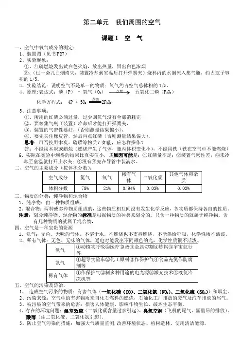 九年级化学第二章知识点总结