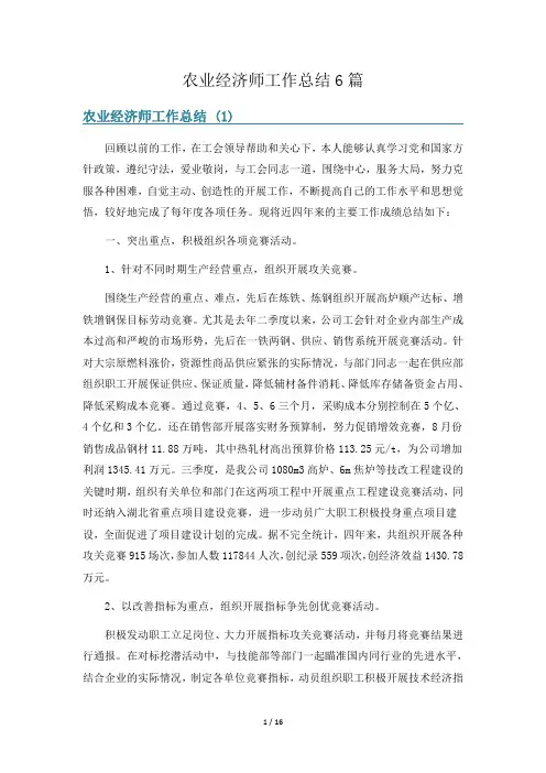 农业经济师工作总结6篇