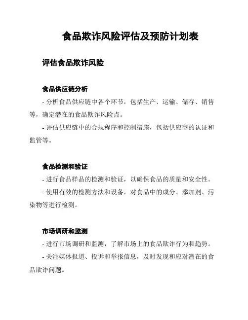 食品欺诈风险评估及预防计划表