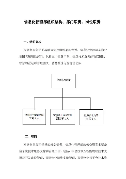 信息化管理部组织架构、部门职责、岗位职责