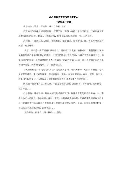 2016年南通市中考高分作文2