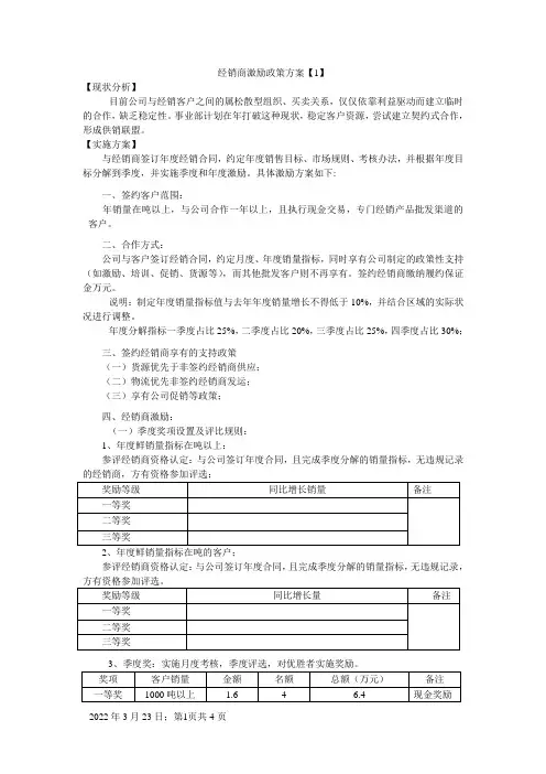 经销商激励政策方案