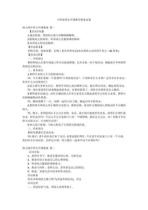 中班优秀公开课教学教案4篇