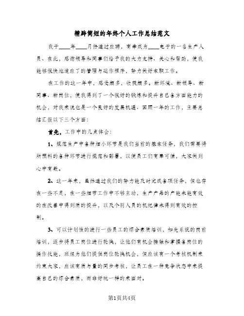 精辟简短的年终个人工作总结范文（二篇）