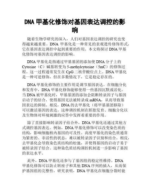 DNA甲基化修饰对基因表达调控的影响