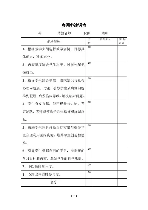 病例讨论评分表