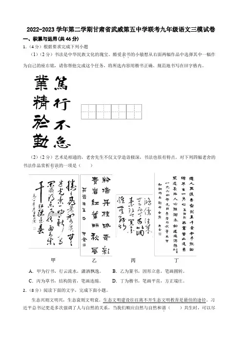 2024年甘肃省武威第五中学联考三模语文试卷(含答案)
