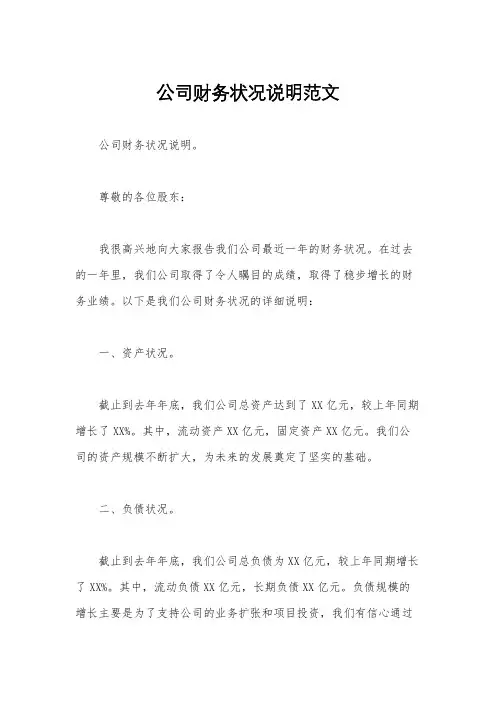 公司财务状况说明范文