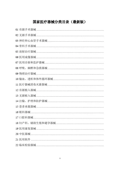 国家医疗器械分类目录(最新版)