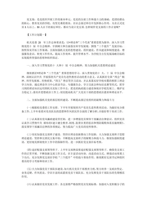 2020最新党支部工作计划范文模板