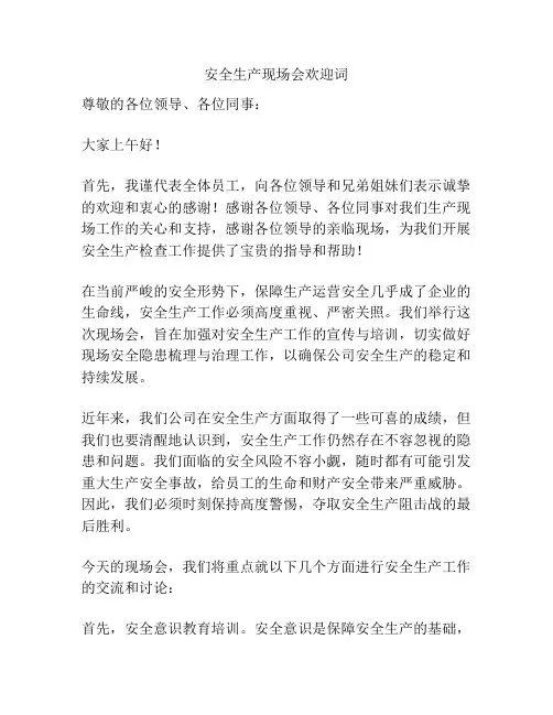 安全生产现场会欢迎词