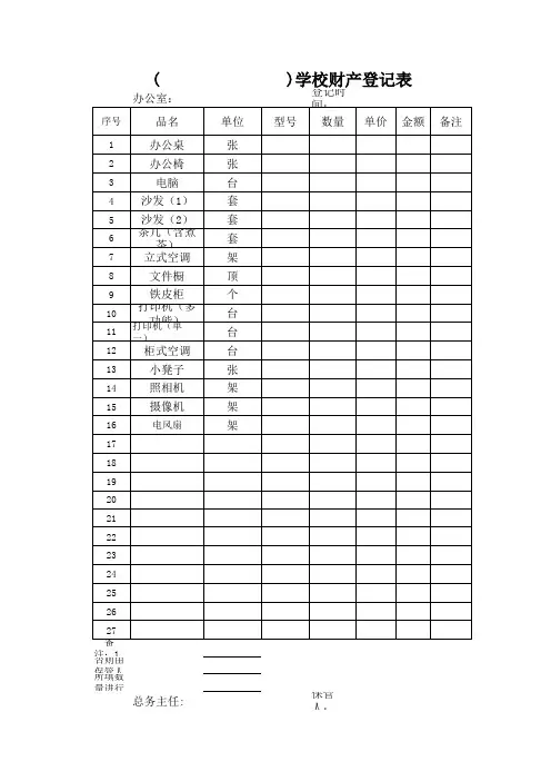 办公室财产登记表