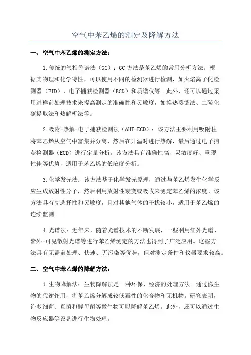 空气中苯乙烯的测定及降解方法