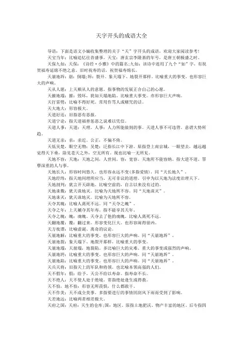 天字开头的成语大全
