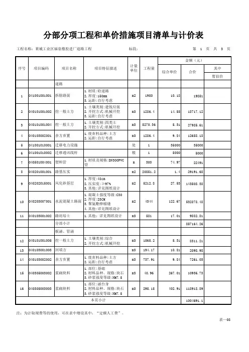 道路工程清单与计价表全