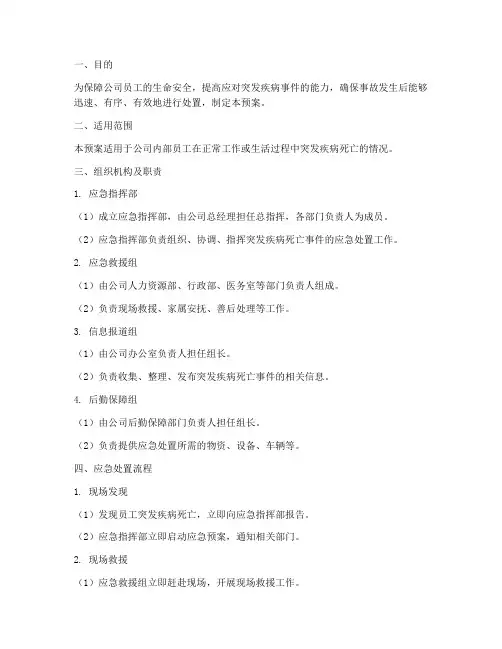 员工突发疾病死亡应急预案