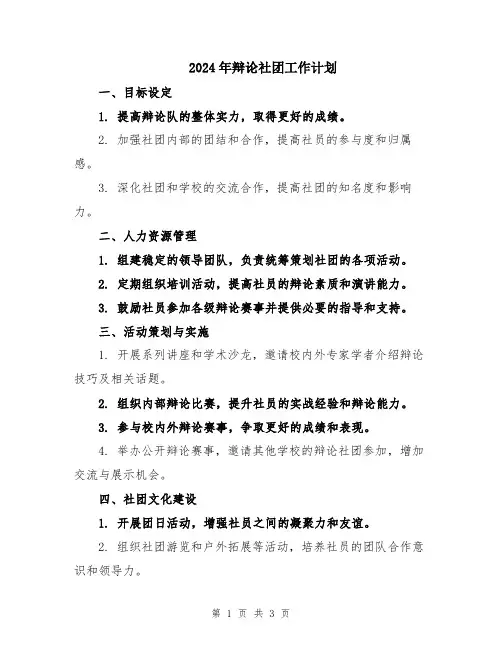 2024年辩论社团工作计划