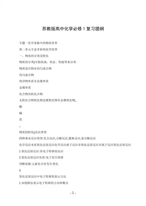 苏教版高中化学必修1复习提纲