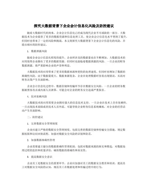 探究大数据背景下企业会计信息化风险及防控建议