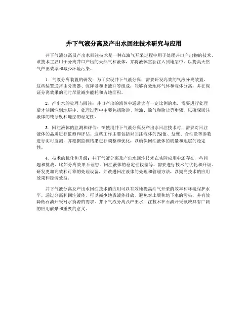 井下气液分离及产出水回注技术研究与应用