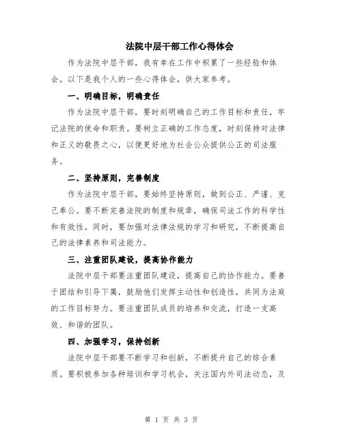 法院中层干部工作心得体会