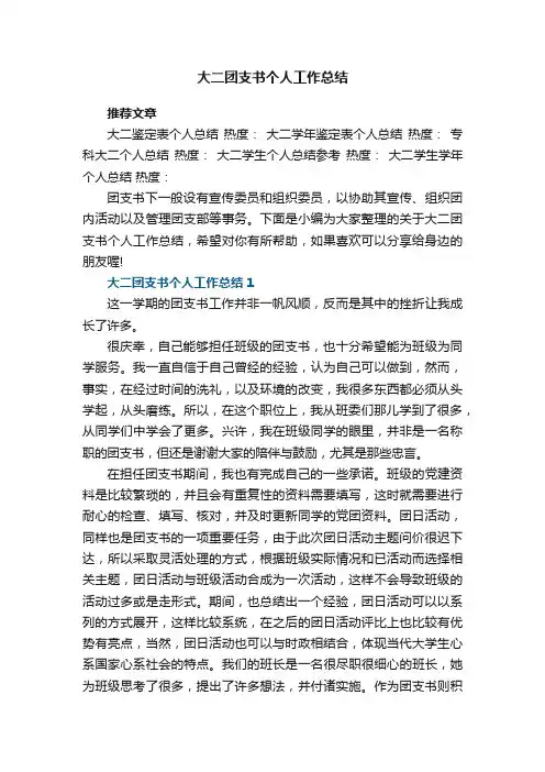 大二团支书个人工作总结5篇