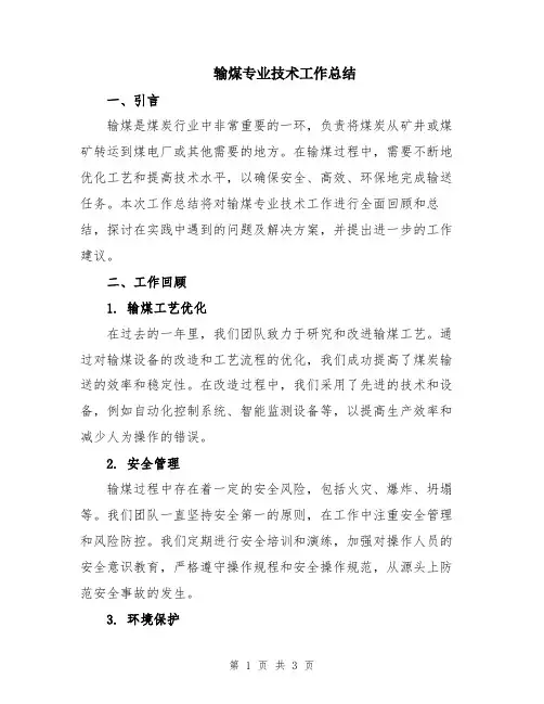 输煤专业技术工作总结