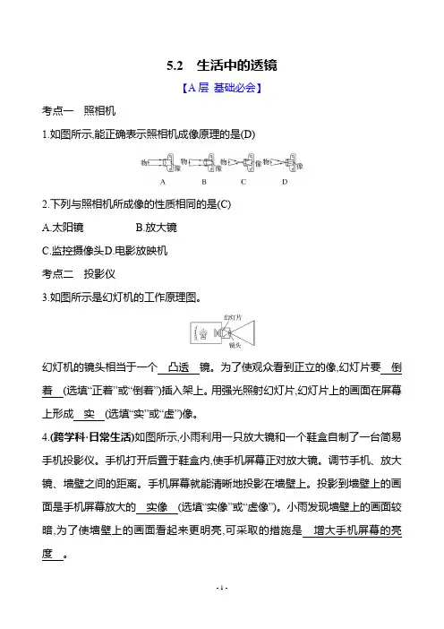 5.2生活中的透镜 同步练习 答案版人教版(2024)物理八年级上册