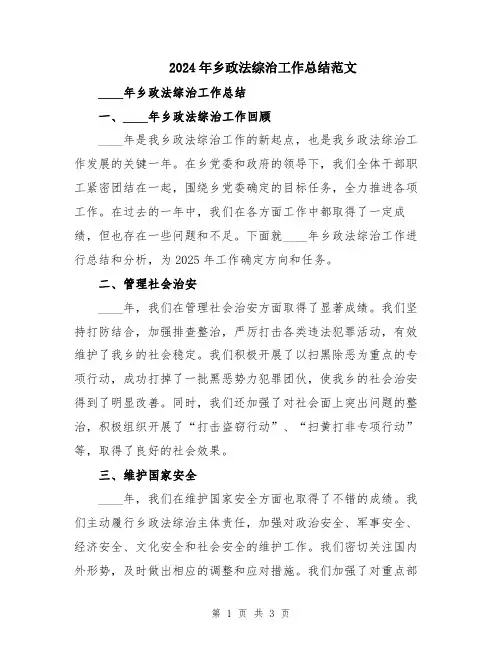 2024年乡政法综治工作总结范文