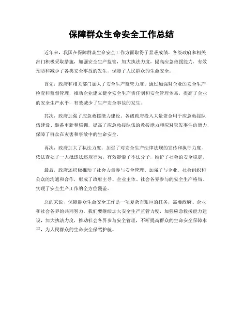 保障群众生命安全工作总结